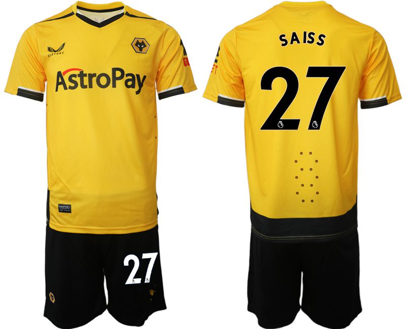 Men 2022-2023 Club Wolverhampton Wanderers home yellow #27 Soccer Jersey->other club jersey->Soccer Club Jersey